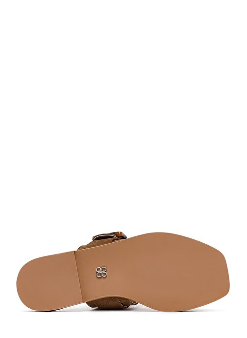 Kadın Bej Tokalı Süet Deri Terlik 25SFD160710 - Görsel 5