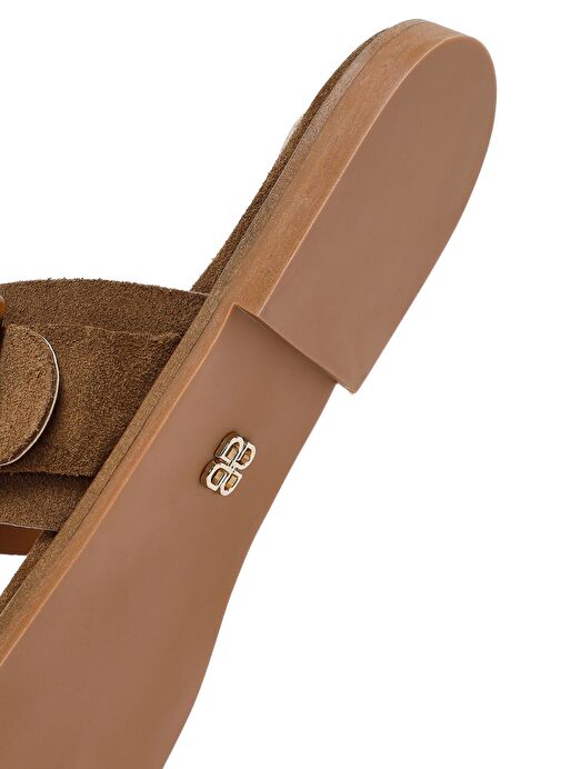 Kadın Bej Tokalı Süet Deri Terlik 25SFD160710 - Görsel 9
