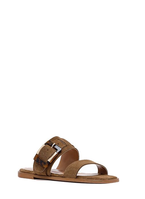 Kadın Bej Tokalı Süet Deri Terlik 25SFD160710 - Görsel 7