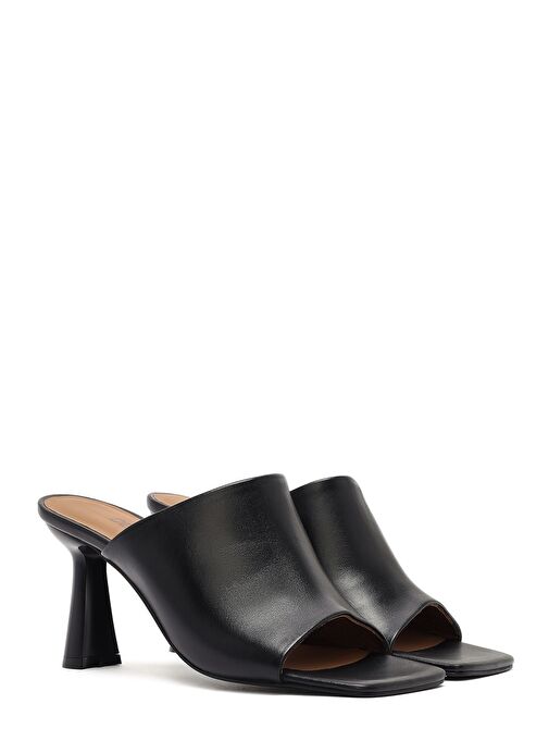 Kadın Siyah Topuklu Deri Terlik 25SFD133018 - Görsel 4