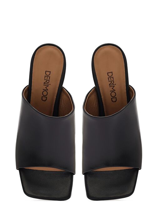 Kadın Siyah Topuklu Deri Terlik 25SFD133018 - Görsel 9