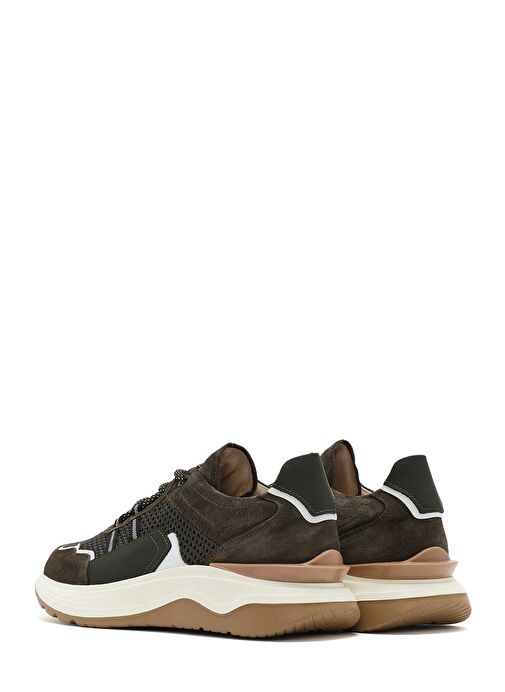 Erkek Haki Bağcıklı Kalın Tabanlı Deri Sneaker 25SFD795014 - Görsel 6