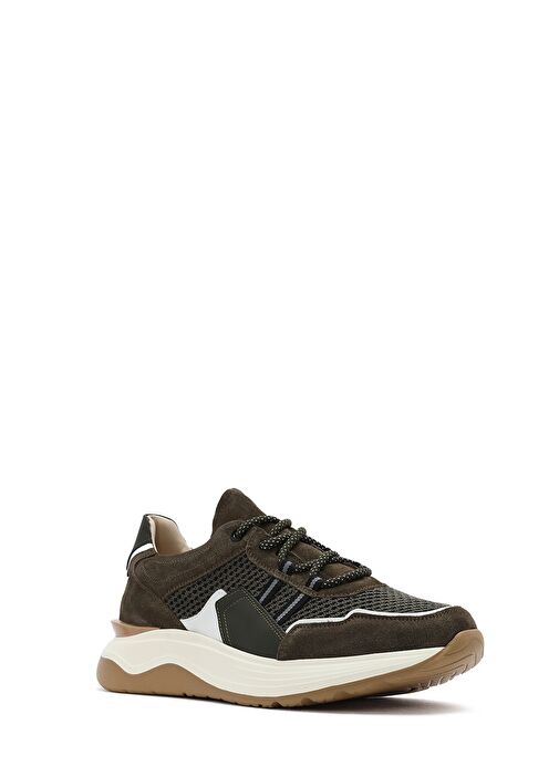 Erkek Haki Bağcıklı Kalın Tabanlı Deri Sneaker 25SFD795014 - Görsel 7