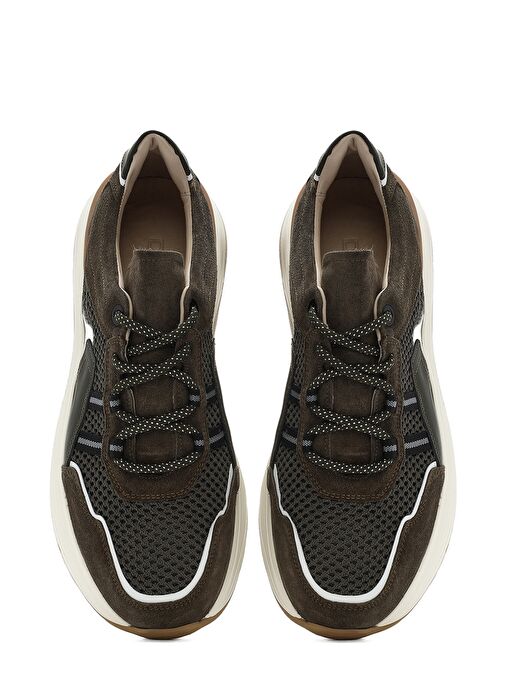 Erkek Haki Bağcıklı Kalın Tabanlı Deri Sneaker 25SFD795014 - Görsel 8