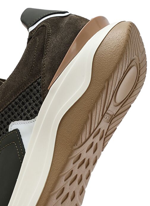 Erkek Haki Bağcıklı Kalın Tabanlı Deri Sneaker 25SFD795014 - Görsel 9