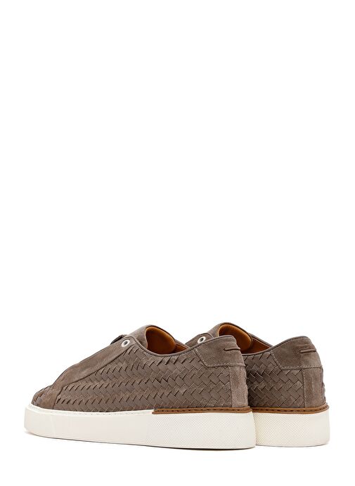 Erkek Vizon Bağcıklı Örgülü Kalın Tabanlı Deri Sneaker 25SFD795214 - Görsel 6