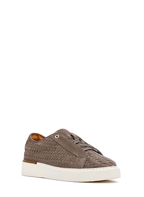 Erkek Vizon Bağcıklı Örgülü Kalın Tabanlı Deri Sneaker 25SFD795214 - Görsel 7