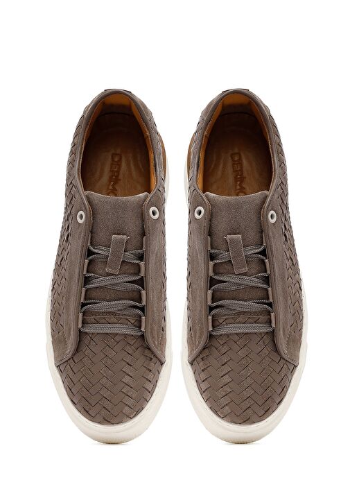 Erkek Vizon Bağcıklı Örgülü Kalın Tabanlı Deri Sneaker 25SFD795214 - Görsel 8