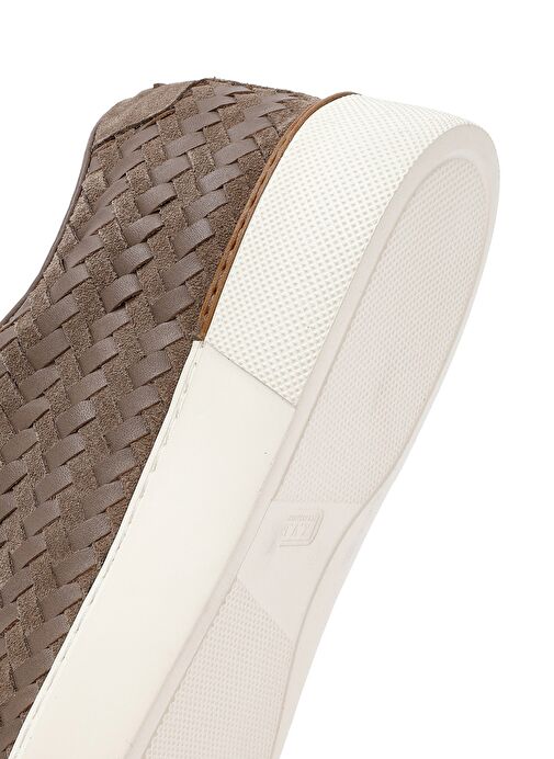 Erkek Vizon Bağcıklı Örgülü Kalın Tabanlı Deri Sneaker 25SFD795214 - Görsel 9