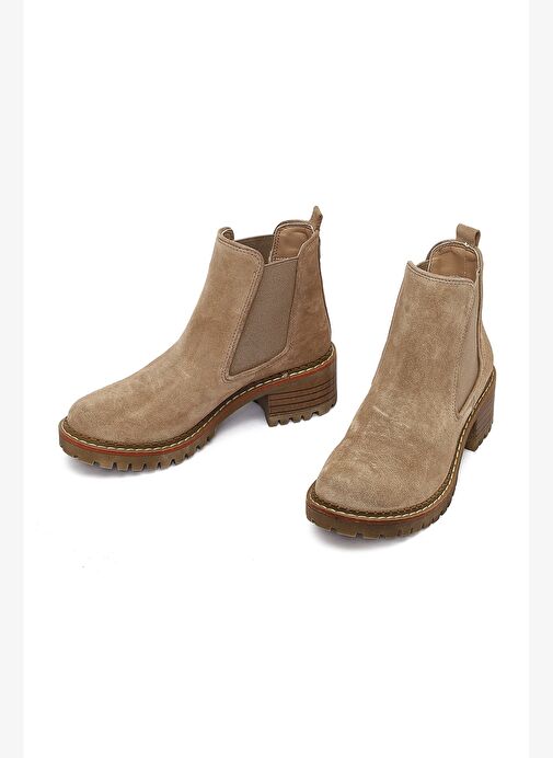 Kadın Bej Kalın Tabanlı Süet Deri Chelsea Bot 25WFD180010 - Görsel 4