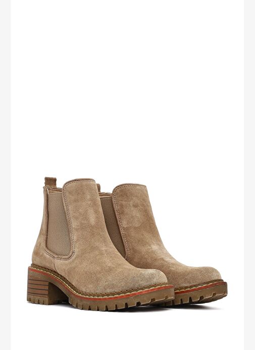 Kadın Bej Kalın Tabanlı Süet Deri Chelsea Bot 25WFD180010 - Görsel 6