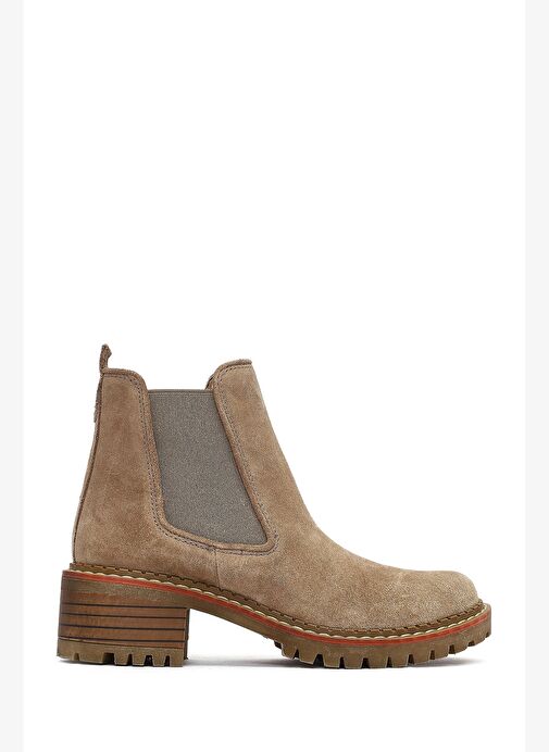 Kadın Bej Kalın Tabanlı Süet Deri Chelsea Bot 25WFD180010 - Görsel 2