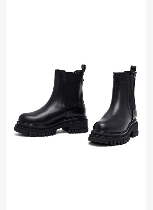 Kadın Siyah Kalın Tabanlı Deri Chelsea Bot 25WFD180118 - Görsel 4
