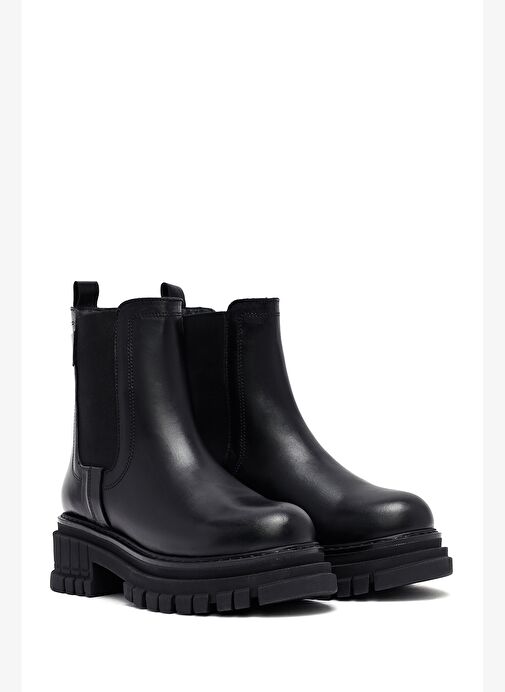 Kadın Siyah Kalın Tabanlı Deri Chelsea Bot 25WFD180118 - Görsel 6