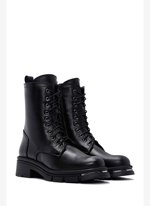 Kadın Siyah Fermuarlı Deri Postal Bot 25WFD180418 - Görsel 5