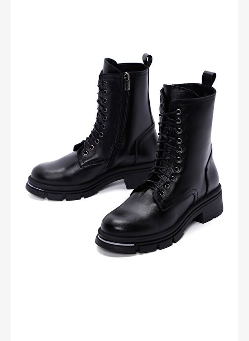 Kadın Siyah Fermuarlı Deri Postal Bot 25WFD180418 - Görsel 4