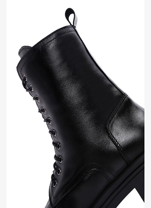 Kadın Siyah Fermuarlı Deri Postal Bot 25WFD180418 - Görsel 8