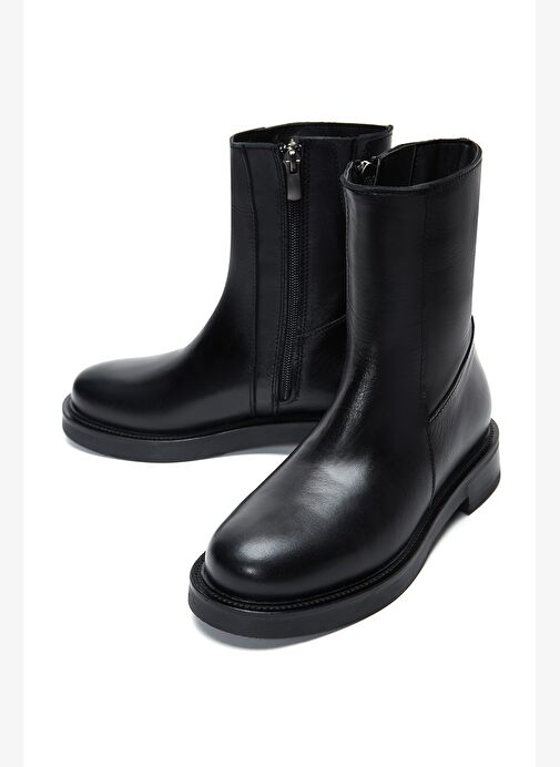 Kadın Siyah Fermuarlı Deri Bot 25WFD180518 - Görsel 4