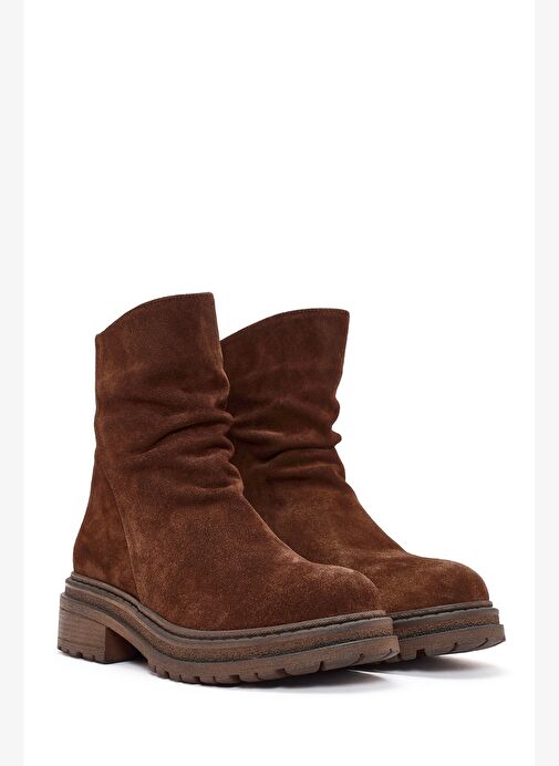 Kadın Kahverengi Fermuarlı Süet Deri Bot 25WFD180710 - Görsel 5