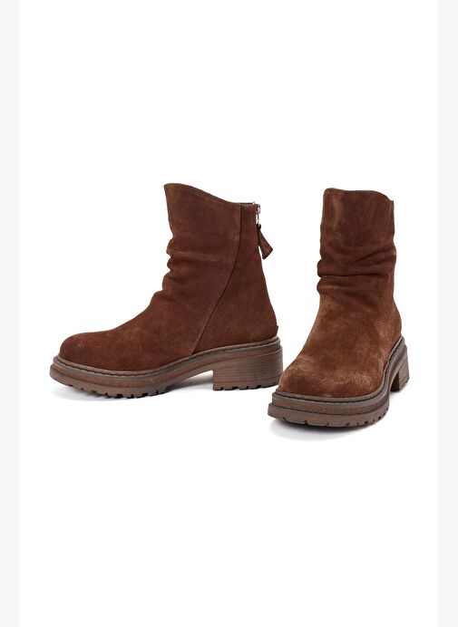 Kadın Kahverengi Fermuarlı Süet Deri Bot 25WFD180710 - Görsel 4