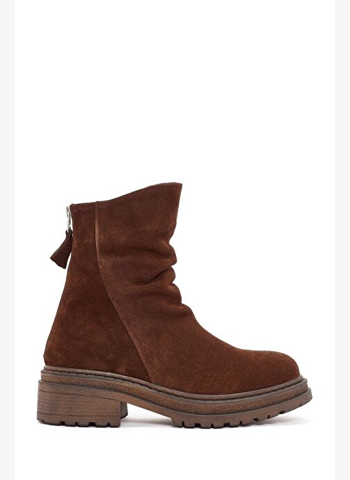 Kadın Kahverengi Fermuarlı Süet Deri Bot 25WFD180710 - Görsel 2