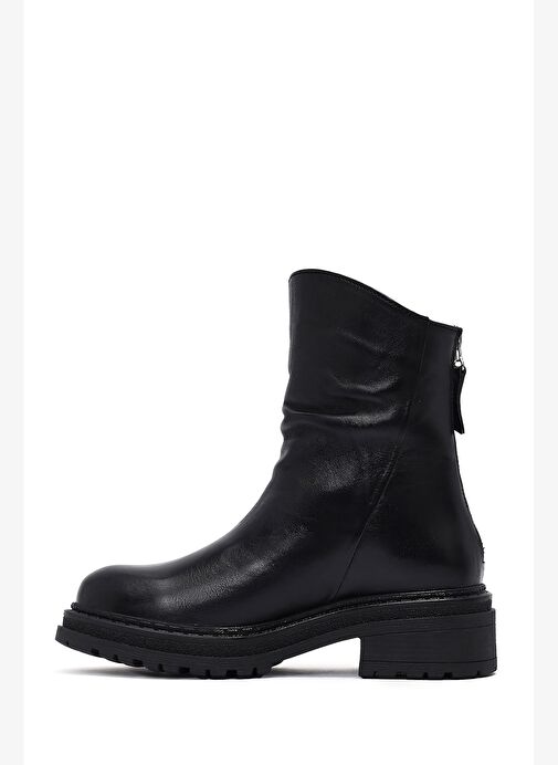 Kadın Siyah Arkadan Fermuarlı Deri Bot 25WFD180718 - Görsel 5