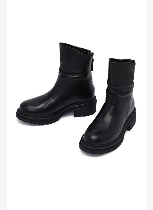 Kadın Siyah Arkadan Fermuarlı Deri Bot 25WFD180718 - Görsel 4