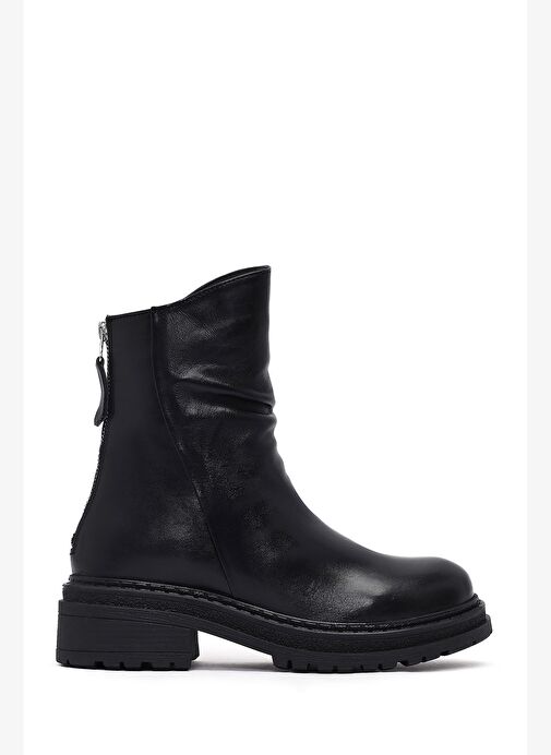 Kadın Siyah Arkadan Fermuarlı Deri Bot 25WFD180718 - Görsel 2