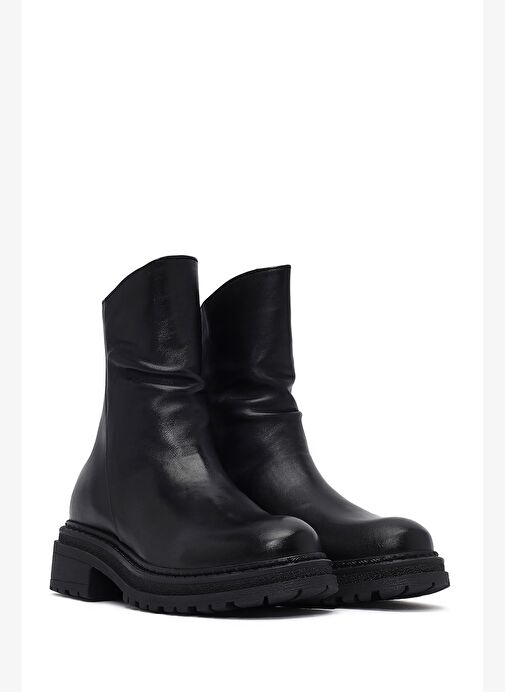 Kadın Siyah Arkadan Fermuarlı Deri Bot 25WFD180718 - Görsel 6