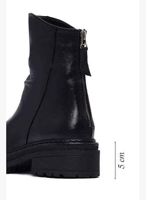 Kadın Siyah Arkadan Fermuarlı Deri Bot 25WFD180718 - Görsel 3