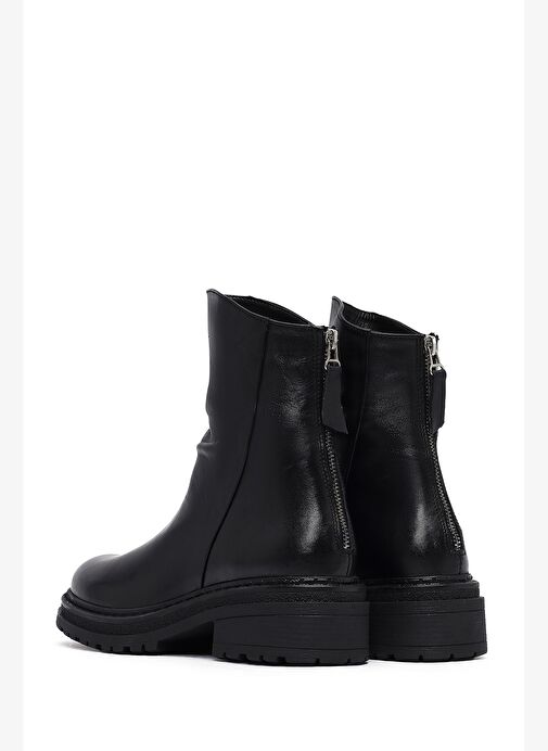 Kadın Siyah Arkadan Fermuarlı Deri Bot 25WFD180718 - Görsel 8