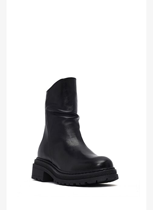 Kadın Siyah Arkadan Fermuarlı Deri Bot 25WFD180718 - Görsel 9