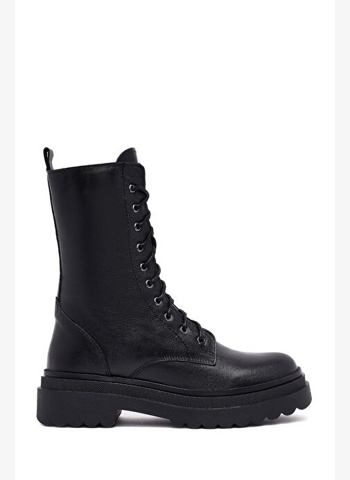 Kadın Siyah Fermuarlı Deri Postal Bot 25WFD182018 - Görsel 2