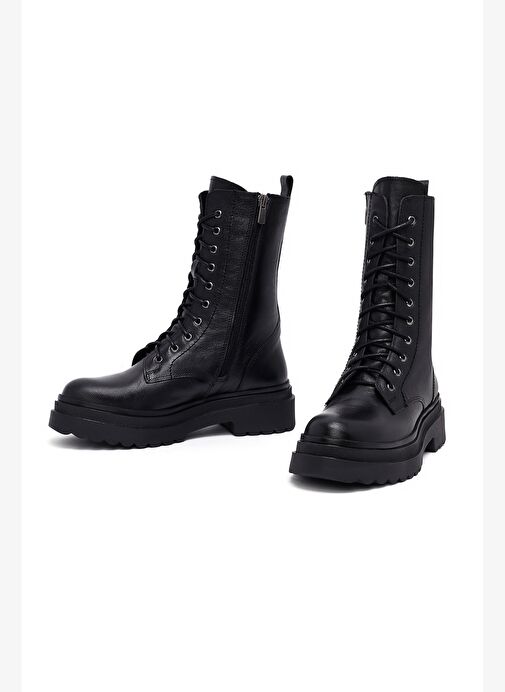 Kadın Siyah Fermuarlı Deri Postal Bot 25WFD182018 - Görsel 4