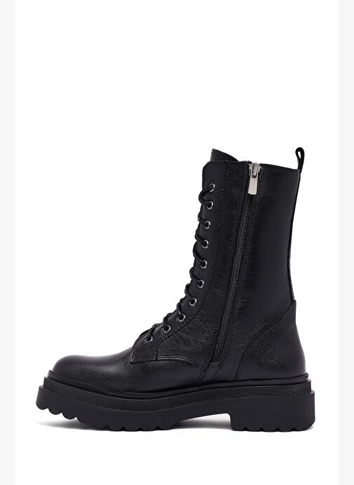 Kadın Siyah Fermuarlı Deri Postal Bot 25WFD182018 - Görsel 3