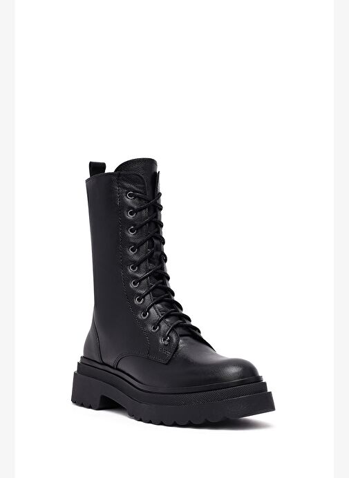 Kadın Siyah Fermuarlı Deri Postal Bot 25WFD182018 - Görsel 8