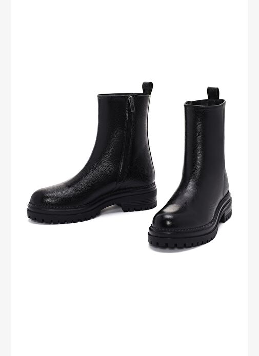 Kadın Siyah Fermuarlı Deri Bot 25WFD182318 - Görsel 4