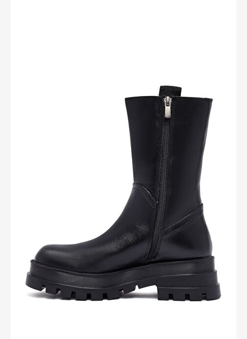 Kadın Siyah Fermuarlı Kalın Tabanlı Deri Bot 25WFD182418 - Görsel 6