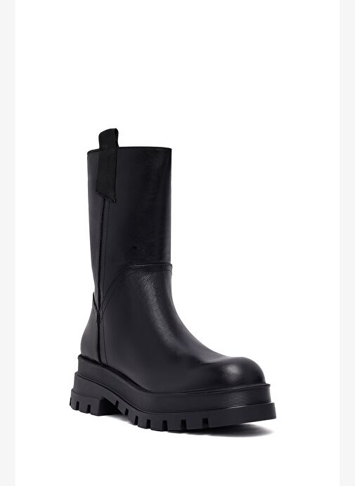 Kadın Siyah Fermuarlı Kalın Tabanlı Deri Bot 25WFD182418 - Görsel 9