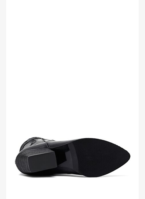 Kadın Siyah Kısa Kalın Topuklu Deri Kovboy Bot 25WFD182518 - Görsel 7