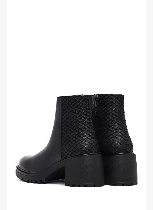 Kadın Siyah Fermuarlı Kalın Topuklu Deri Bot 25WFD182618 - Görsel 8
