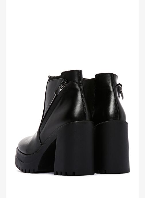 Kadın Siyah Fermuarlı Kalın Topuklu Deri Bot 25WFD182918 - Görsel 8