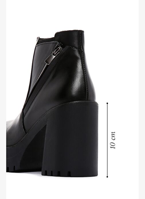 Kadın Siyah Fermuarlı Kalın Topuklu Deri Bot 25WFD182918 - Görsel 3