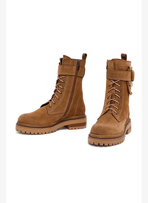 Kadın Taba Fermuarlı Süet Deri Bot 25WFD183110 - Görsel 4