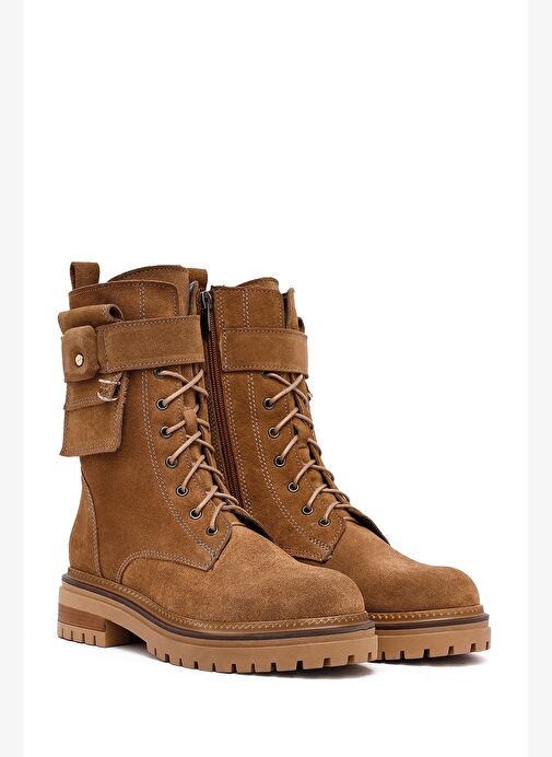 Kadın Taba Fermuarlı Süet Deri Bot 25WFD183110 - Görsel 5