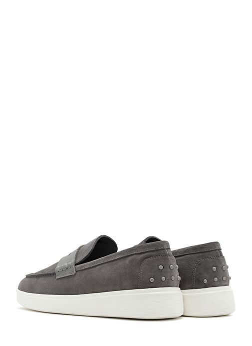 Erkek Gri Kalın Tabanlı Süet Deri Casual Loafer 25SFD740910 - Görsel 6
