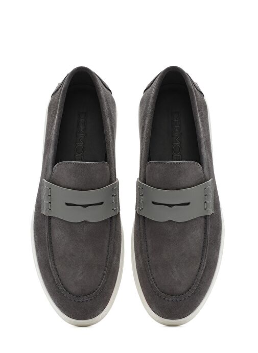 Erkek Gri Kalın Tabanlı Süet Deri Casual Loafer 25SFD740910 - Görsel 8