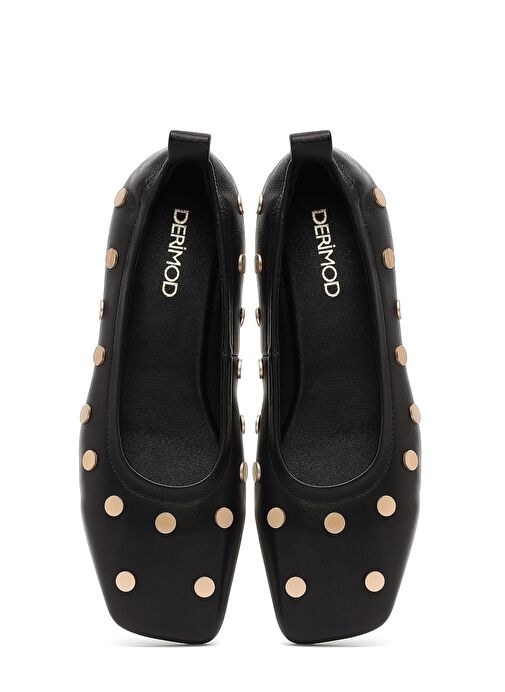 Kadın Siyah Taşlı Deri Babet 25SFD494018 - Görsel 8