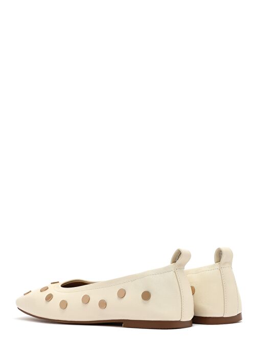 Kadın Krem Taşlı Deri Babet 25SFD494018 - Görsel 6