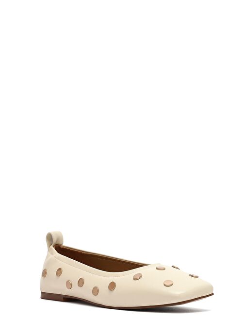 Kadın Krem Taşlı Deri Babet 25SFD494018 - Görsel 7